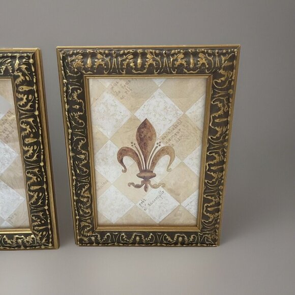 Fleur De Lis Framed Prints Gold Frame Set of Two - Picture 4 of 13